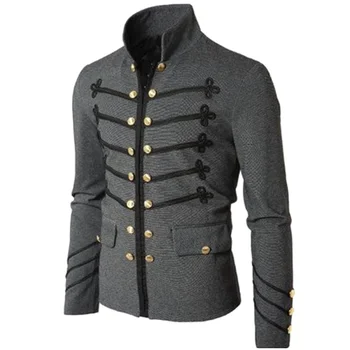 Мъжки готически дрехи в стил steampunk, военни якета, Средновековната реколта яке с висока яка, рок-палто, мъжки ретро-панковское палто