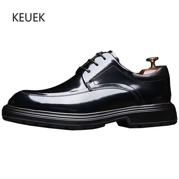 Нови високо качество на Модела обувки-дерби от естествена кожа в дебела подметка, Мъжки Ежедневни бизнес Сватбени обувки с мека подметка, Мъжки 5C