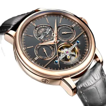 Switzerland Carnival, луксозни маркови автоматични механични мъжки часовници, богат на функции сапфировые светещи часовници с виртуален скелет C8724G-9