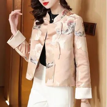 Мамина есенно-зимно яке 2023 Нов китайски стил, женски принт ретро, по-добро облекло от епохата на Тан, Късо палто Qipao Z2930