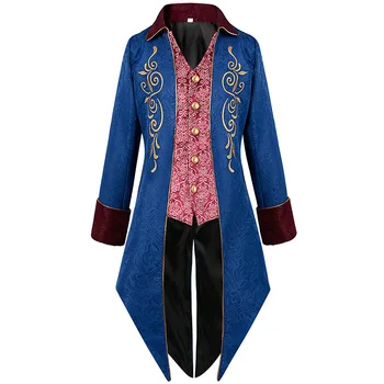 Мъжки Средновековен Жаккардовый фрак с бродирани, яке, Мъжки Дълъг Steampunk, Готически Викториански Палто, костюм за Cosplay на Хелоуин, Homme