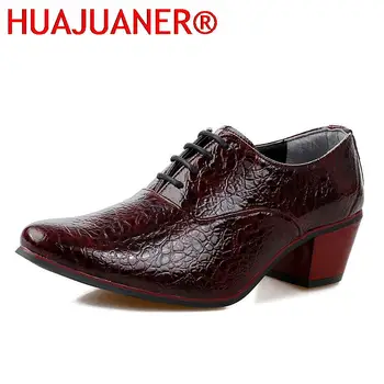 Нови Луксозни Мъжки Модела Булчински обувки От Крокодилска кожа на висок Ток 6 см, Модни Oxfords С остри пръсти, Увеличаване на Растежа, Вечерни Обувки За Бала