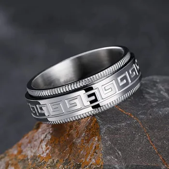 Популярно стилно ретро Европейското и американското персонализирани Модерен Елегантен просто Мъжки пръстен от титанов стомана с консистенция на Great Wall