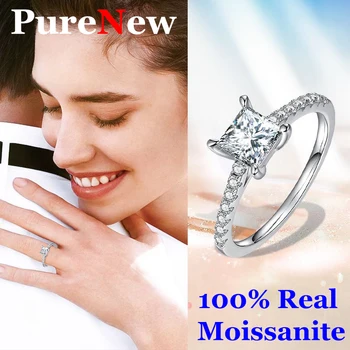 PureNew изтеглите 1ct Пръстен с Муассанитом Кройка Принцеса, Жена Оригинален Пръстен от Сребро 925 проба, Висококачествено Пръстен с Муассанитом и диамантен пръстен за Жени 2023
