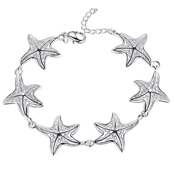 Кухи гривна във формата на морска звезда от сребро 925 проба с веригата, Женски Модерен гривна, Подарък за украса