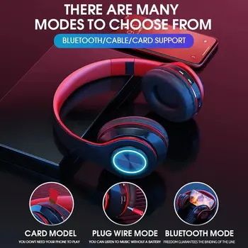 Безжични Bluetooth слушалки, Hi-Fi Стерео с цветна подсветка, подключаемая карта, спортни игри музикални слушалки B39 IOS и Android в телефона