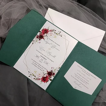 50 ЗЕЛЕНИ Покани на сватбата си с персонализиран печат, RSVP и поставяне в пликове, картички, джобни три добавяне към юбилейна партита