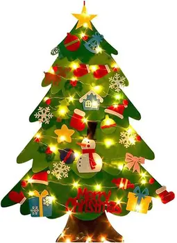 Коледни изделия за децата, Коледна елха Монтесори от филц със светли коледни коледни елхи, които децата могат да украсят 21 бр. подвижни Орнами