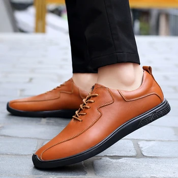 Обувки от телешка кожа в британския винтидж стил, младежта ежедневни бизнес мода, кожени обувки за официални банкети