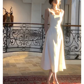 Женствена рокля на бретелях, Лято 2023, Нова Рокля Трапецовидна Форма с френската Талия, Малко Дизайнерско Дълга Рокля