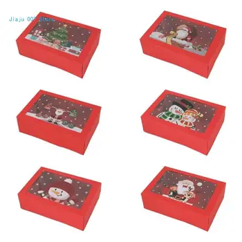 C9GA 12 бр., кутия за Коледни сладки с прозорец, Празнична кутия за печене, Контейнер за храна и предложения за печене шоколадови Бонбони
