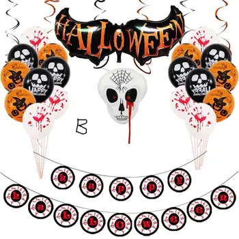 5 комплекти бижута на Хелоуин, на балони от алуминиево фолио, палави трикове, череп, украса за партита, прилеп, фоново оформяне