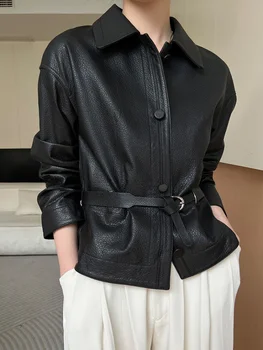 Genuine Leather Jacket Women Spring 2024 New Short Fashion Single-breasted Belted Real Sheepskin Палто кожено яке дамски