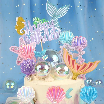 Украса за торта във формата на опашка на русалка, украса за торта във формата на подводни на малката русалка, тематични декорация за торта декор за Рожден Ден момичета, аксесоари за парти в стил Русалка