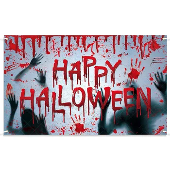 Декор на фона на Хелоуин, на Тема Зомбита, Вратата плакат, Кървав отпечатък на ръцете, Голям Размер, Многократно подарък за парти на Хелоуин