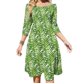 Зелено растение, Ежедневна рокля, дамски листа, Стилни рокли, Красива рокля с лък, летни дрехи Оверсайз