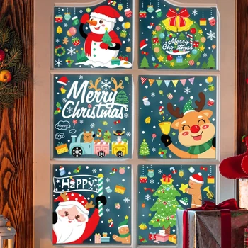 Коледна стикер на прозореца, Забавни Коледни декорации за дома, Коледна украса, Коледна Навидад Натал 2023, Подаръци за Нова година 2024