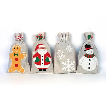 Коледна торбичка за подарък на съвсем малък, калъф за Дядо Коледа, Снежинка, Снежен човек, Коледна чанта за съхранение на шоколадови Бонбони, Чул за Парти Декор