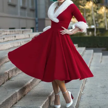 2023 Коледна рокля, Женски кошмарът преди Коледа, секси костюм с дълги ръкави, Плюшени топли Плисирани рокли за Новогодишната партита с качулка