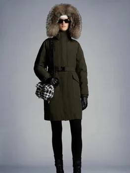 2023 зимно дамско яке с естествена кожа яка, мек топъл женски дълъг пуховик, дрехи y2k, нова мода, висококачествено палто, сутиен