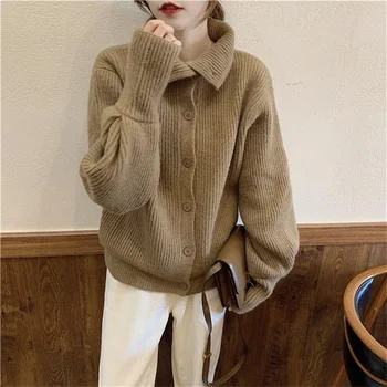 жена пуловер, жилетка, свободни ръкави-фенери, ретро вязаный жилетка, палто, Есен-зима, корейски модерен пуловер с висока воротом