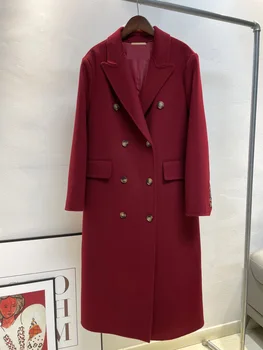 Ново висококачествено вълнена кашемировое палто Дамско Модно Темпераментное двубортное покривка козината е със средна дължина, с ревери, Без приятелка, есен-зима